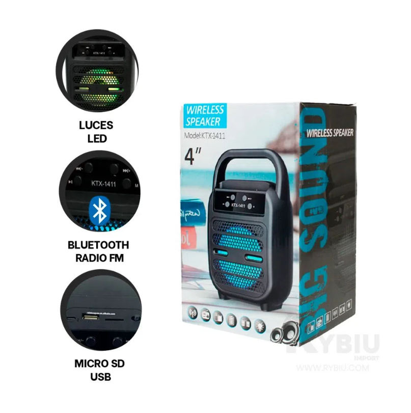 KTX-1411 4″ Bluetooth Speaker, LED Light